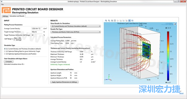 電鍍App的用戶界面。它支持PCB板設(shè)計(jì)人員上傳不同的設(shè)計(jì)，修改電鍍槽尺寸，以及加入特定尺寸的孔隙(可選)-深圳宏力捷
