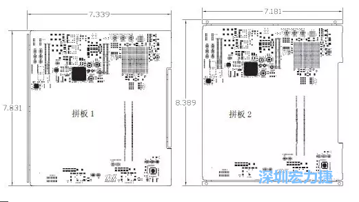 如圖11所示在兩種拼板中PCB單元的邊條位置不同，拼板1中邊條在長(zhǎng)邊方向，而拼板2中邊條在短邊方向-深圳宏力捷