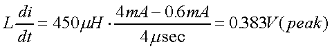 舉例來(lái)說(shuō)，一個(gè)閘在"ON"而載有4mA的電流時(shí)，突然開(kāi)關(guān)切到"OFF"且現(xiàn)在載有0.6mA的電流，假設(shè)開(kāi)關(guān)時(shí)間為4msec，載有450mH的電感信號(hào)的導(dǎo)體，此時(shí)所產(chǎn)生的電壓突波為