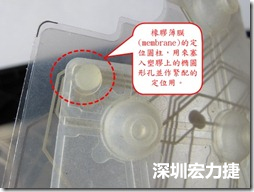 橡膠薄膜(membrane)的定位圓柱，可以用來塞入塑膠上的橢圓形孔洞，最為緊配的定位之用。