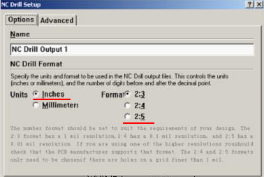 將格式改為“Inches 2：5”（ 以確保資料精度，反之孔與線路有偏移現(xiàn)象；）點(diǎn)OK完成鉆孔文件轉(zhuǎn)換
